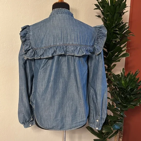 Denim Ruffle Button-Up Top - Picture 2 of 2